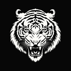 Angry roaring tiger head silhouette, vector illustration, Generative Ai.