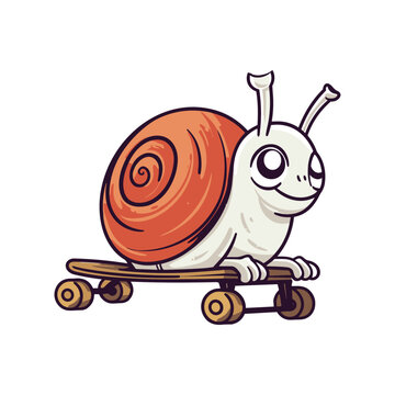 Cute snail with a skateboard, mascot logo, vector illustration, Generative Ai.