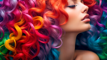 Close-up of beutiful young woman with multicolored hairs