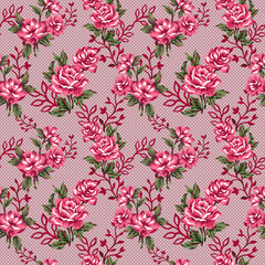 Gouache Illustration Chic rose pattern title and seamless pieces suitable for printing