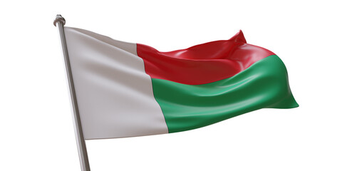 Madagascar flag waving isolated on white transparent background, PNG.