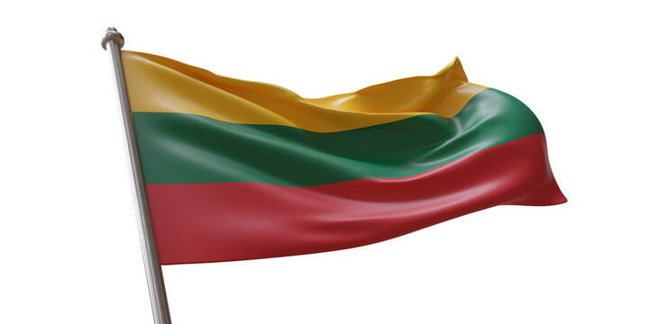 Lithuania flag waving isolated on white transparent background, PNG.
