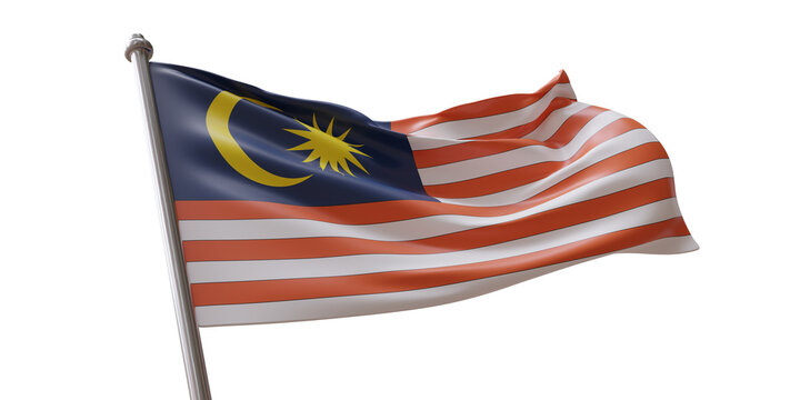 Malaysia flag waving isolated on white transparent background, PNG.