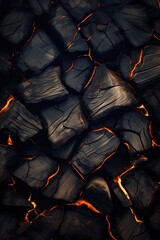 Fototapeta premium Charred burned wood background. Ai Generative