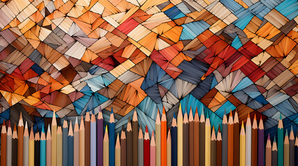 Colored pencils Mosaic background. Abstract Artistry in Every Hue and Pattern.