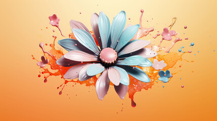  a colorful flower with lots of paint splatters on it.  generative ai