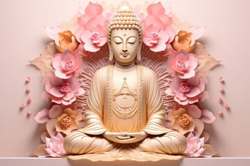 golden buddha and Pattern of spring and summer colors 