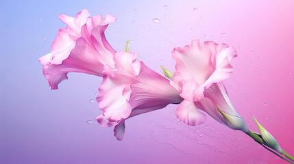  two pink flowers with water droplets on them on a pink and blue background.  generative ai