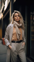 Obraz premium Fashionable Woman Posing In A Chic Urban Setting, Background Image, Best Phone Wallpapers