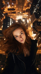 Fototapeta premium Glamorous Portrait Of A Woman Amidst City Lights , Background Image, Best Phone Wallpapers