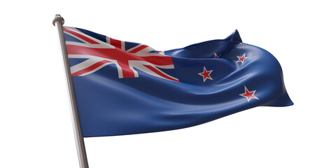 New Zealand flag waving isolated on white transparent background, PNG. © Rawf8