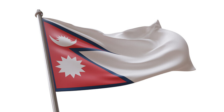 Nepal flag waving isolated on white transparent background, PNG.