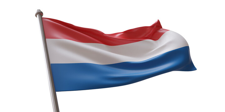 Netherlands flag waving isolated on white transparent background, PNG.
