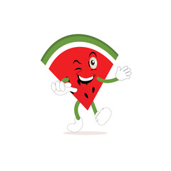 Watermelon cartoon, fresh fruit vector illustration, with different faces and expressions. Comic watermelons vector