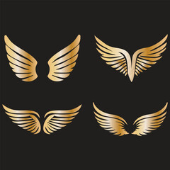 Vector logo set concept in the style of flat cartoon beauty petals. Abstract Wings symbol collection with a light gradient for startups and businesses Isolated icons of cultured feathers on a black ba