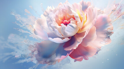  a large pink flower floating in the air with water around it.  generative ai