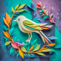 Fototapeta premium bird made of paper on the abstract background. 