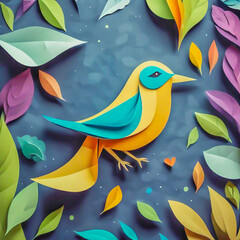Fototapeta premium bird made of paper on the abstract background. 