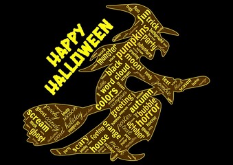 Fototapeta premium Digital illustration of a word cloud design of a witch for Halloween