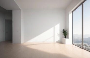 an empty room with a large window and lots of light