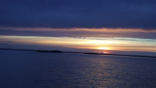 Sunset on Lake Onega, Karelia. Shooting from the ship