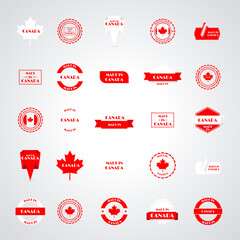 Obraz premium Made in Canada label big set, vector illustration.