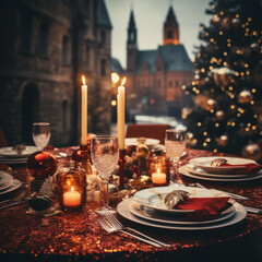 Christmas and New Year 2024. set up on the table to celebrate.Beautiful light bokea blurry 