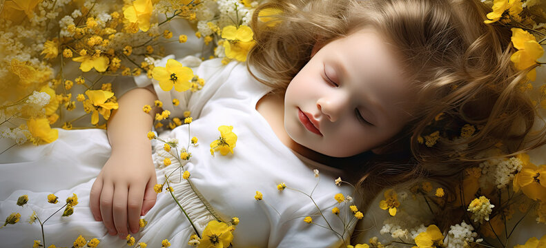 picture of baby girl in garden with yellow flowers