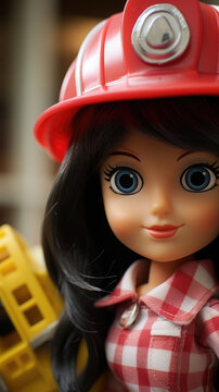 Plastic Doll Portrait With A Toy Firefighters Hat, Background Image, Best Phone Wallpapers