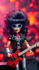 Fototapeta na wymiar Plastic Doll Portrait With A Toy Rock Star Outfit , Background Image, Best Phone Wallpapers