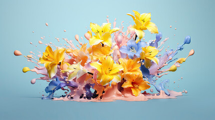  a bunch of flowers that are in the water and splashing.  generative ai