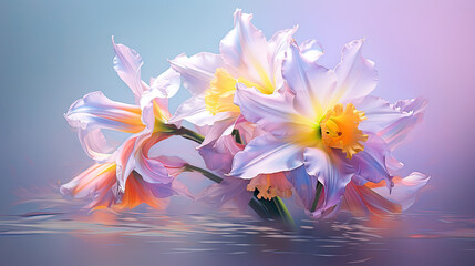  a group of flowers that are sitting in the middle of the water.  generative ai