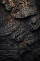 Charred burned wood background. Ai Generative