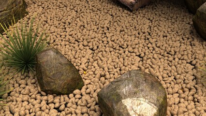 Stone pile and ground. Background or texture of soil and rocks, land, river plains, construction area.