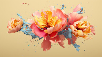  a bunch of flowers that are in the air with paint.  generative ai