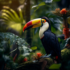 Obraz premium Exotic Toucan Amidst Lush Foliage