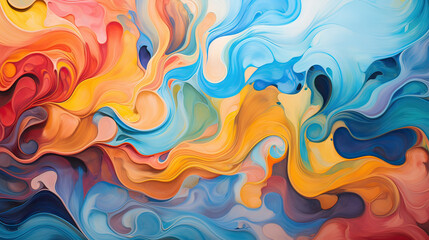 Obraz premium Fluid dynamics of swirling vortices in a sea of vibrant paints Ai Generative