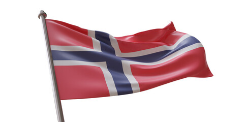Norway flag waving isolated on white transparent background, PNG.