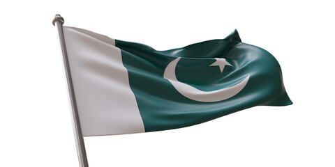 Pakistan flag waving isolated on white transparent background, PNG.