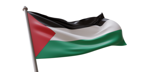 Palestine flag waving isolated on white transparent background, PNG.