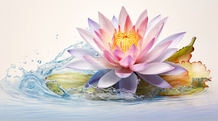  a pink water lily floating on top of a body of water.  generative ai