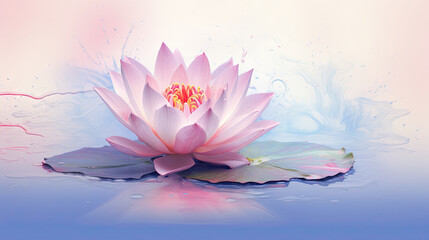  a pink waterlily floating on top of a body of water.  generative ai
