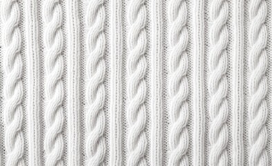 Seamless texture of white knitted fabric with pigtails. Knitted background