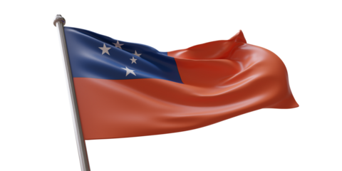 Samoa flag waving isolated on white transparent background, PNG.