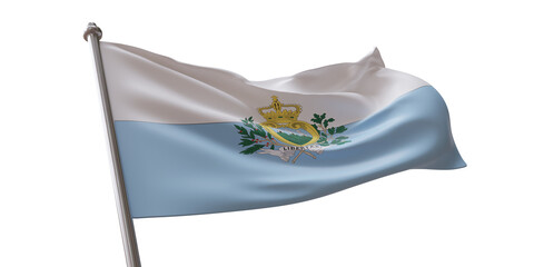 San Marino flag waving isolated on white transparent background, PNG.