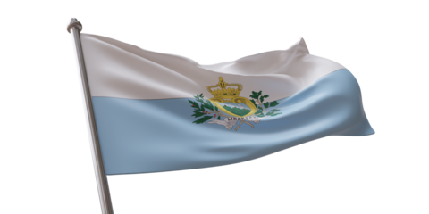 San Marino flag waving isolated on white transparent background, PNG.