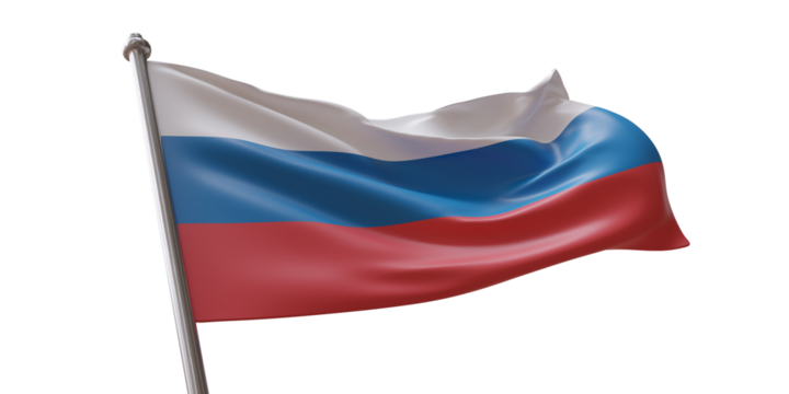 Russia flag waving isolated on white transparent background, PNG.