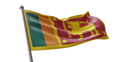 Sri Lanka flag waving isolated on white transparent background, PNG.