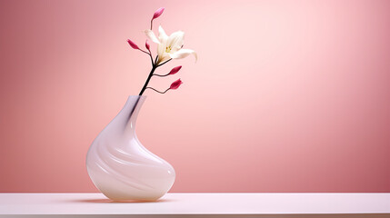  a white vase with a flower in it on a table.  generative ai