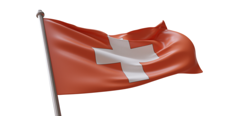 Switzerland flag waving isolated on white transparent background, PNG.
